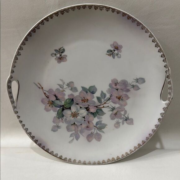 Schumann Germany White Pink Floral Porcelain Serveware Plate 9 1/2 In Gold Trim - Picture 1 of 9